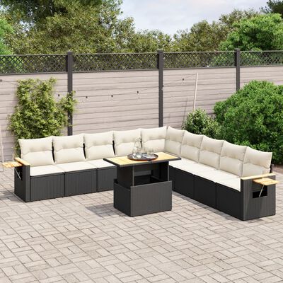 vidaXL Salon de jardin 11 pcs avec coussins noir résine tressée