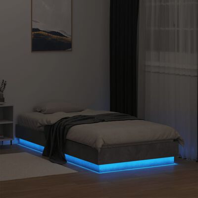 vidaXL Cadre de lit avec lumières LED gris béton 90x190 cm