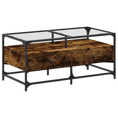 vidaXL Table basse avec dessus en verre chêne fumé 98,5x50x45 cm acier