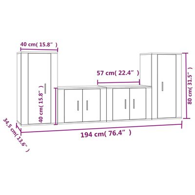 vidaXL Ensemble de meubles TV 4 pcs Blanc Bois d'ingénierie