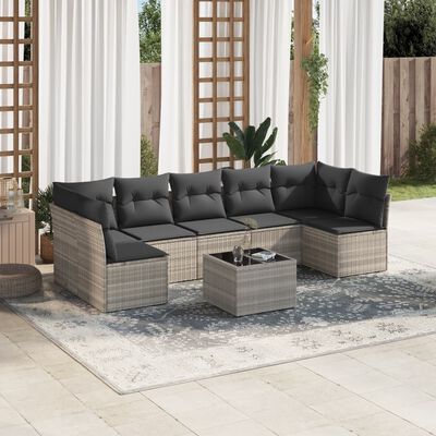 vidaXL Salon de jardin 8 pcs avec coussins gris clair résine tressée