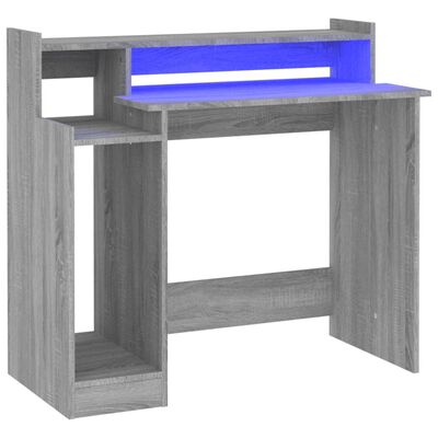 vidaXL Bureau et lumières LED Sonoma gris 97x45x90cm Bois d'ingénierie