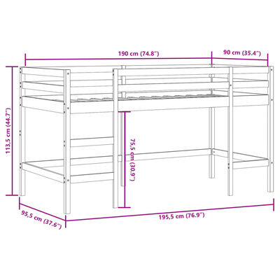 vidaXL Lit mezzanine enfants avec tunnel rose 90x190cm bois pin massif