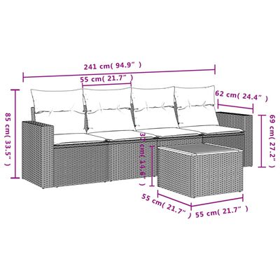 vidaXL Salon de jardin 5 pcs avec coussins gris résine tressée