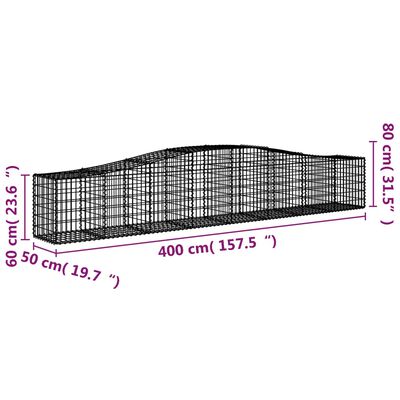 vidaXL Paniers à gabions arqués 5 pcs 400x50x60/80 cm Fer galvanisé