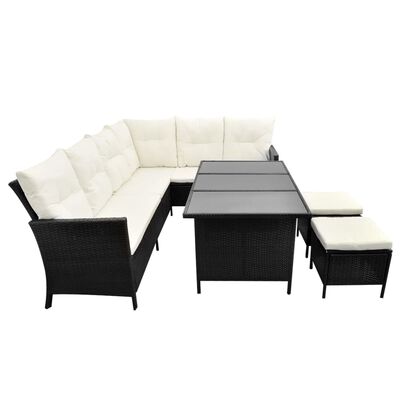 vidaXL Salon de jardin 4 pcs avec coussins Résine tressée Noir