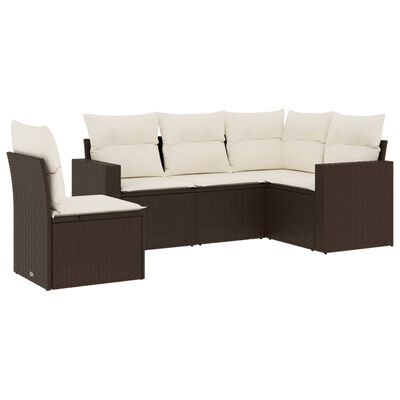 vidaXL Salon de jardin avec coussins 5 pcs marron résine tressée