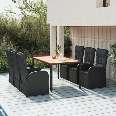 vidaXL Ensemble à manger de jardin coussins 7pcs Noir Résine tressée