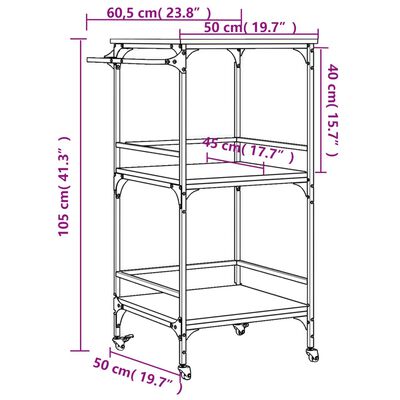 vidaXL Chariot de cuisine chêne fumé 60,5x50x105 cm bois d'ingénierie