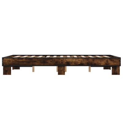 vidaXL Cadre de lit chêne fumé 140x190 cm bois d'ingénierie et métal