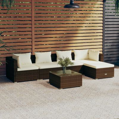 vidaXL Salon de jardin 6 pcs avec coussins Résine tressée Marron