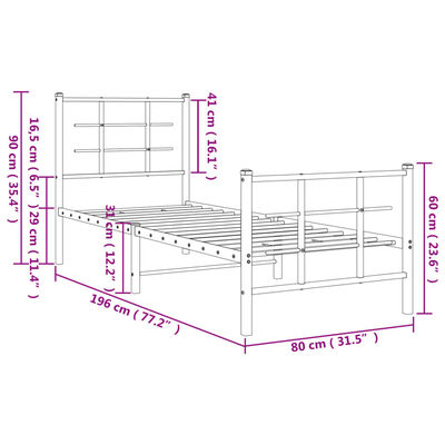 vidaXL Cadre de lit métal sans matelas avec pied de lit noir 75x190 cm