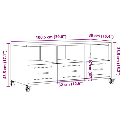 vidaXL Meuble TV blanc 100,5x39x43,5 cm acier