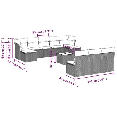 vidaXL Salon de jardin 11 pcs avec coussins noir résine tressée