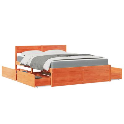 vidaXL Lit avec tiroirs/matelas cire marron 140x200 cm bois massif pin