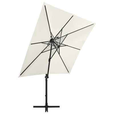 vidaXL Parasol de jardin en porte-à-faux et mât et lumières LED sable