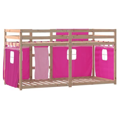 vidaXL Lit superposé avec rideaux rose 90x200 cm bois pin massif