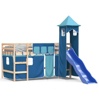 vidaXL Lit mezzanine enfants avec tour bleu 90x190 cm bois pin massif