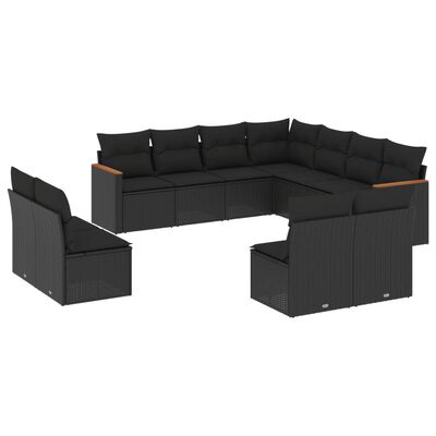 vidaXL Salon de jardin 11 pcs avec coussins noir résine tressée