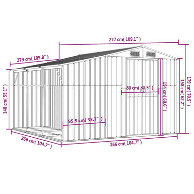 vidaXL Abri de jardin gris 277x279x179 cm acier galvanisé