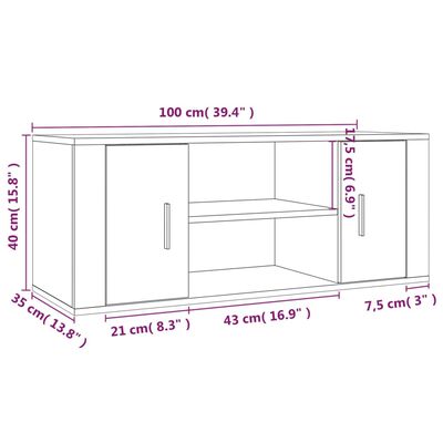 vidaXL Meuble TV Sonoma gris 100x35x40 cm Bois d'ingénierie