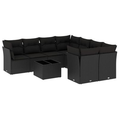 vidaXL Salon de jardin 9 pcs avec coussins noir résine tressée