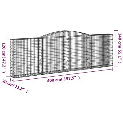 vidaXL Paniers à gabions arqués 4 pcs 400x30x120/140 cm Fer galvanisé