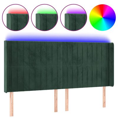 vidaXL Tête de lit à LED Vert foncé 163x16x118/128 cm Velours