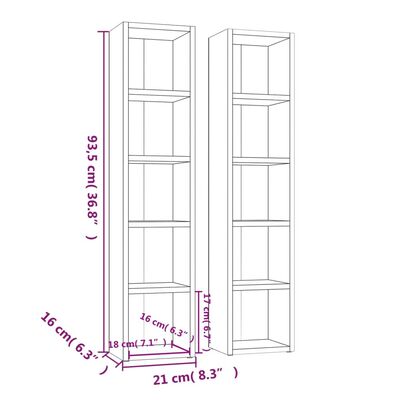 vidaXL Armoires à CD 2 pcs Gris béton 21x16x93,5 cm Bois d'ingénierie