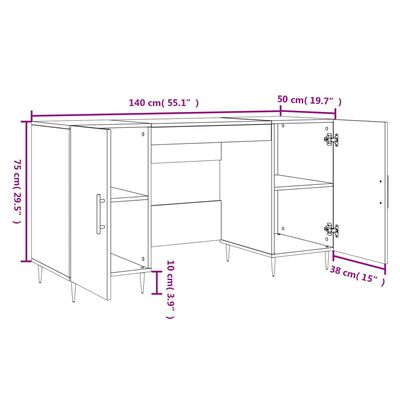 vidaXL Bureau blanc 140x50x75 cm bois d'ingénierie