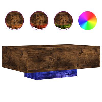 vidaXL Table basse avec lumières LED chêne fumé 85x55x31 cm