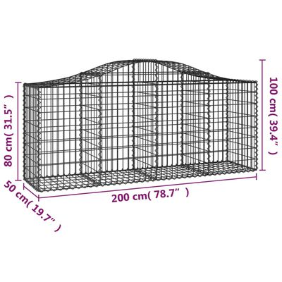 vidaXL Paniers à gabions arqués 2 pcs 200x50x80/100 cm Fer galvanisé