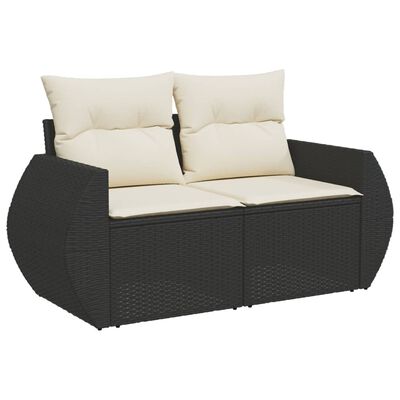 vidaXL Salon de jardin 9 pcs avec coussins noir résine tressée