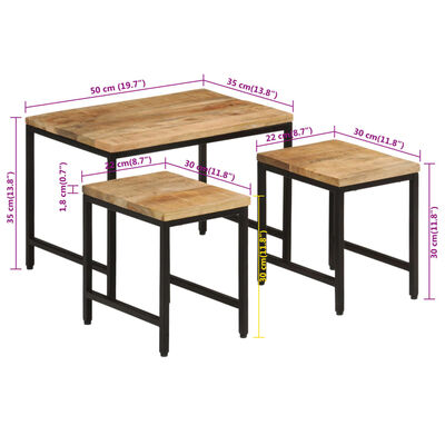 vidaXL Tables basses gigognes 3pcs bois de manguier massif brut et fer