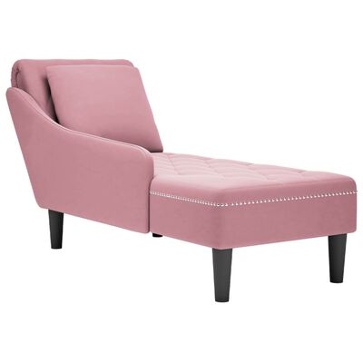 vidaXL Fauteuil long avec coussin et accoudoir droit rose velours