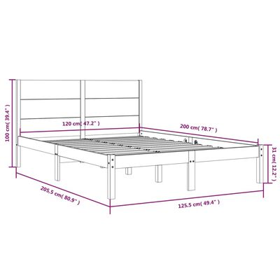 vidaXL Cadre de lit Bois de pin massif 120x200 cm