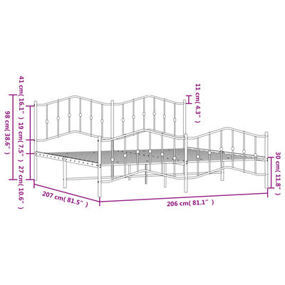 vidaXL Cadre de lit métal sans matelas avec pied de lit noir 200x200cm