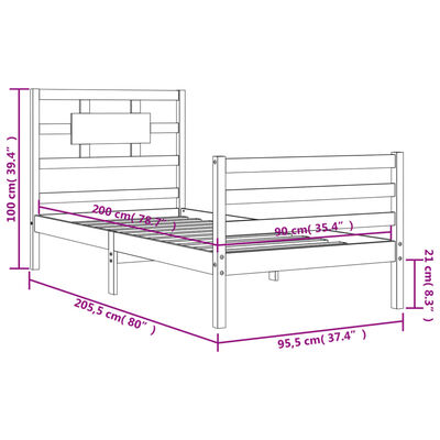 vidaXL Cadre de lit sans matelas blanc 90x200 cm bois massif