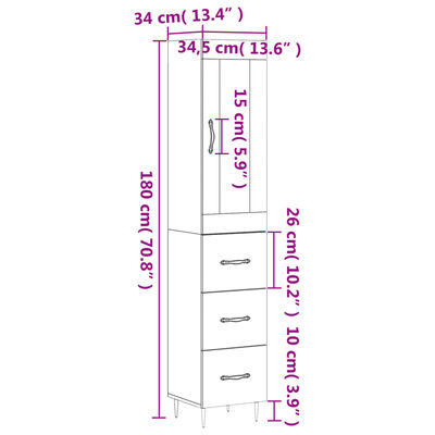 vidaXL Buffet haut Chêne fumé 34,5x34x180 cm Bois d'ingénierie