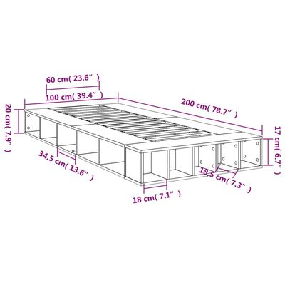 vidaXL Cadre de lit sans matelas sonoma gris 100x200 cm