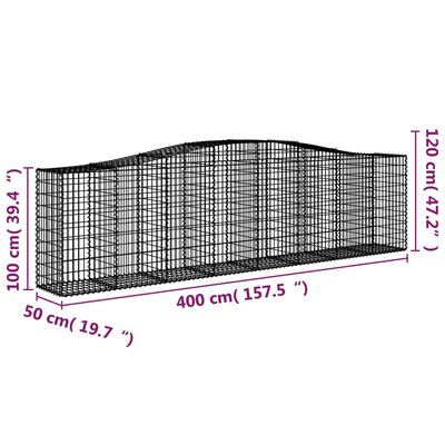 vidaXL Paniers à gabions arqués 2 pcs 400x50x100/120 cm Fer galvanisé