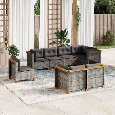 vidaXL Salon de jardin 8 pcs avec coussins gris résine tressée