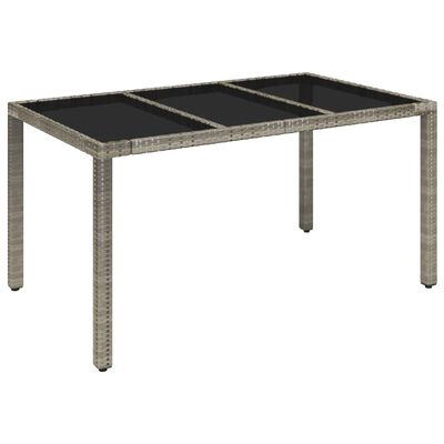 vidaXL Table de jardin dessus en verre Gris 150x90x75cm Résine tressée