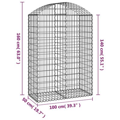 vidaXL Panier de gabions arqué 100x50x140/160 cm Fer galvanisé