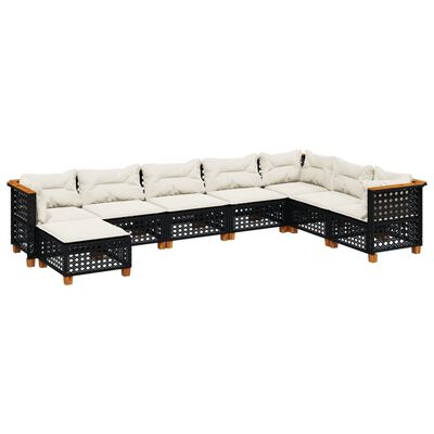 vidaXL Salon de jardin 8 pcs avec coussins noir résine tressée