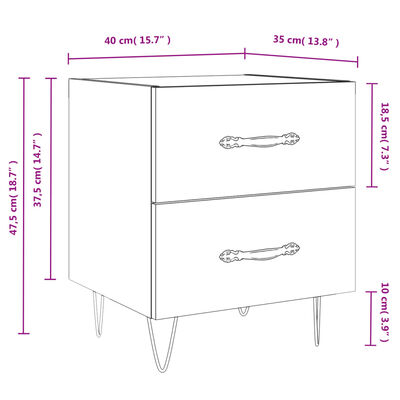 vidaXL Tables de chevet 2 pcs sonoma gris 40x35x47,5 cm