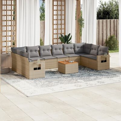 vidaXL Salon de jardin et coussins 11 pcs mélange beige résine tressée