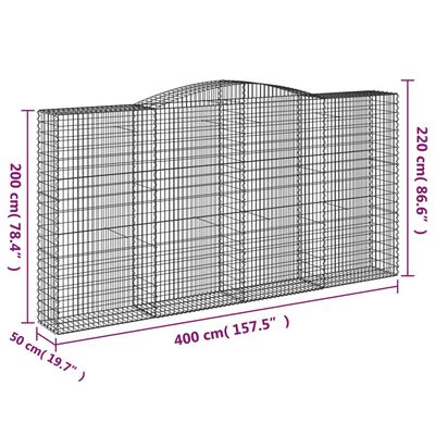 vidaXL Paniers à gabions arqués 6 pcs 400x50x200/220 cm Fer galvanisé