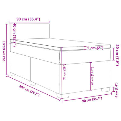 vidaXL Sommier à lattes de lit avec matelas Gris clair 90x200 cm Tissu