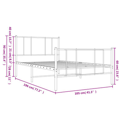 vidaXL Cadre de lit métal sans matelas avec pied de lit noir 100x190cm